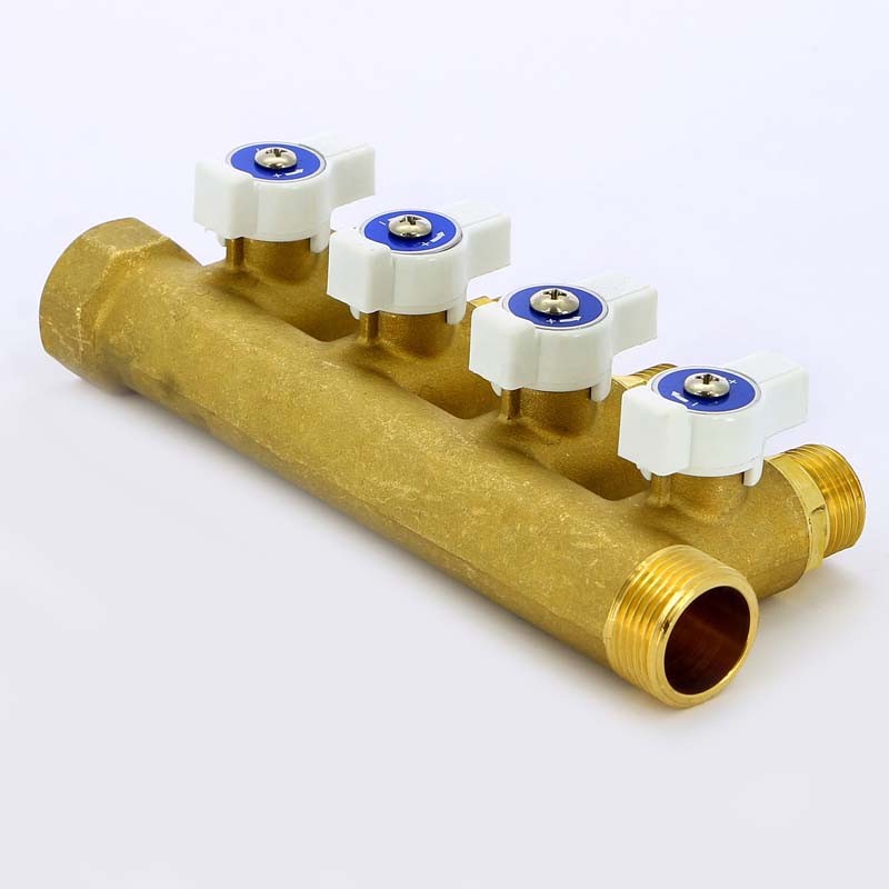 Коллектор НВ 3/4 с кранами UNI-FITT 4 выхода 1/2Н 40мм