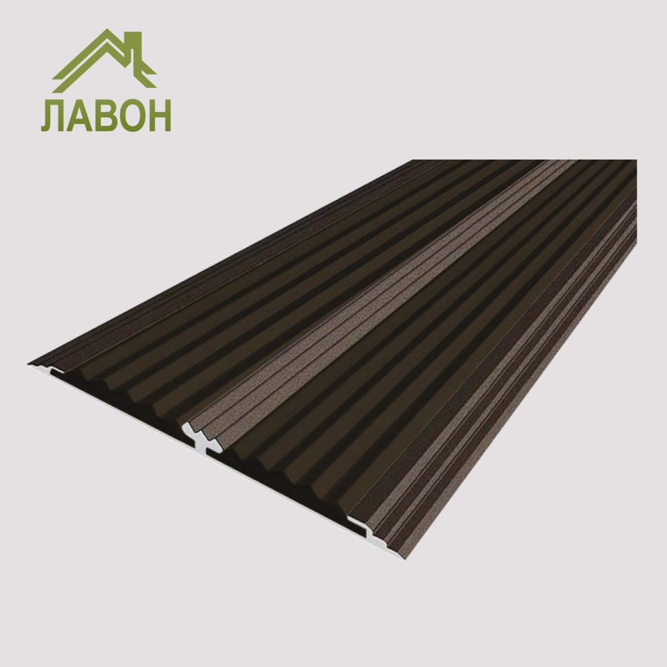 Анодированная полоса с двумя вставками против скольжения 70 мм/5,5 мм 2 метра матовая коньяк, цвет вставки темно-коричневый