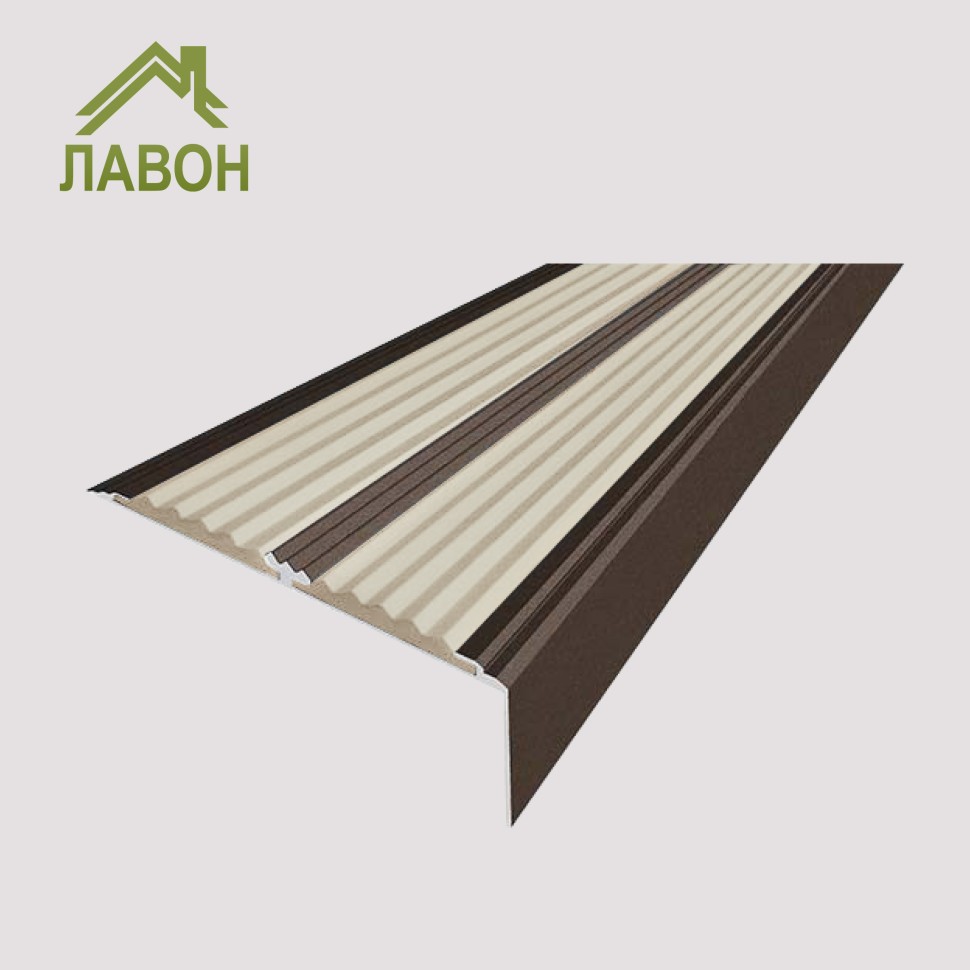 Анодированный угол-порог с двумя вставками против скольжения 70 мм/5,5 мм/22,5 мм матовый коньяк, цвет вставки бежевый 1 метр