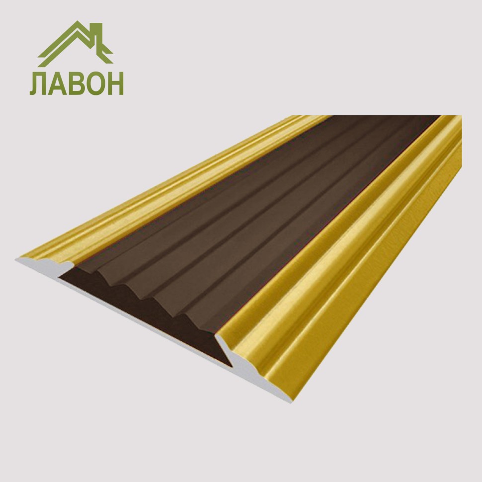 Алюминиевая окрашенная полоса 46 мм 1,5 метра матовое золото, цвет вставки коричневый
