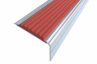 Самоклеющийся анодированный алюминиевый угол-порог Премиум 50 мм матовое серебро, цвет вставки красный 1.5 метра