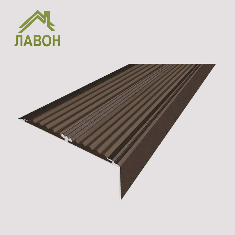 Анодированный угол-порог с двумя вставками против скольжения 70 мм/5,5 мм/22,5 мм матовый коньяк, цвет вставки коричневый 2 метра