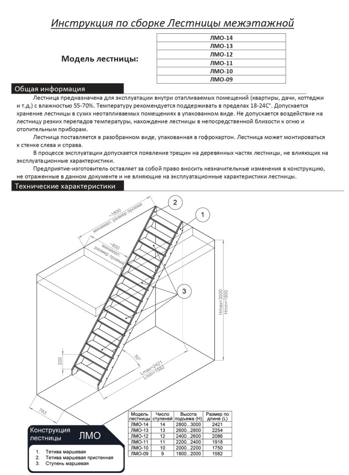 Лестница Нормандия ЛМО-11 (без перил)