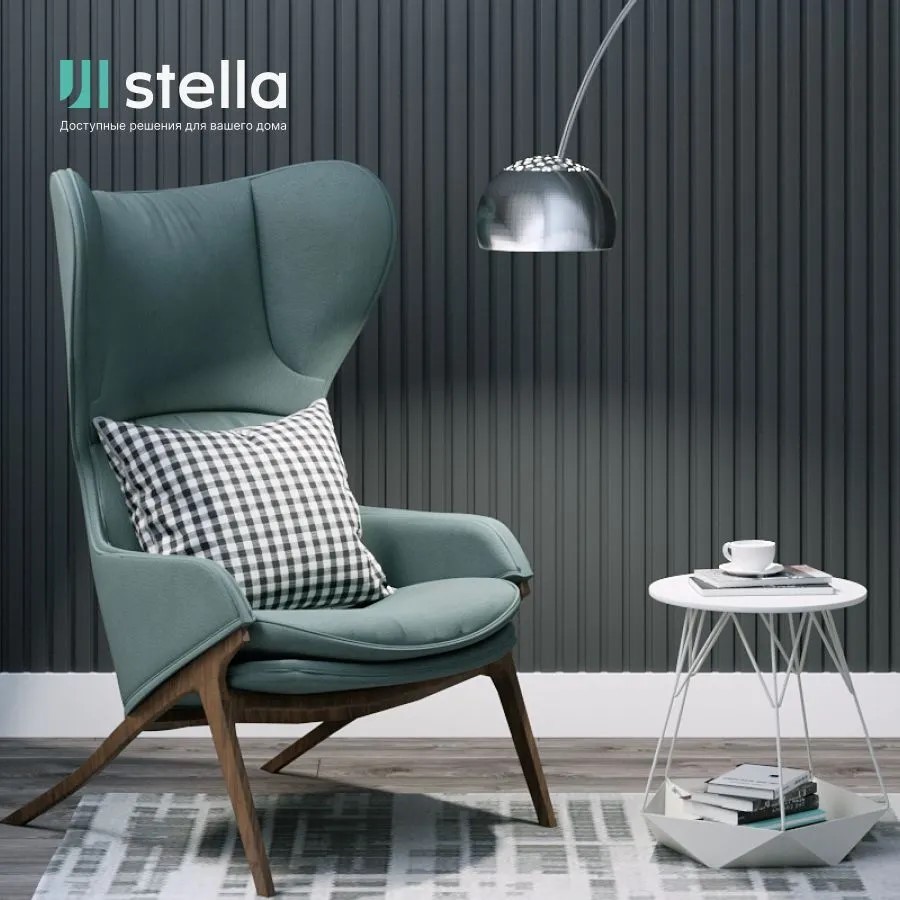 Панель стеновая реечная МДФ Stella Beats De Luxe Black Lead 2700x119x16 (уп. 4шт = 1,285м²)