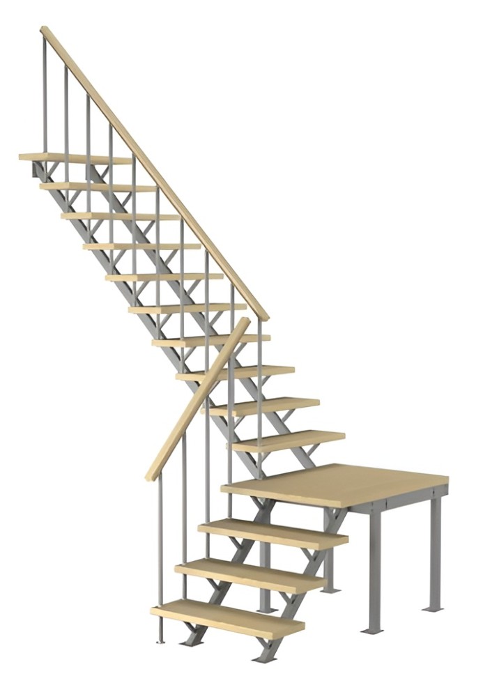 Лестница комбинированая межэтажная поворотная ЛЕС-05-3
