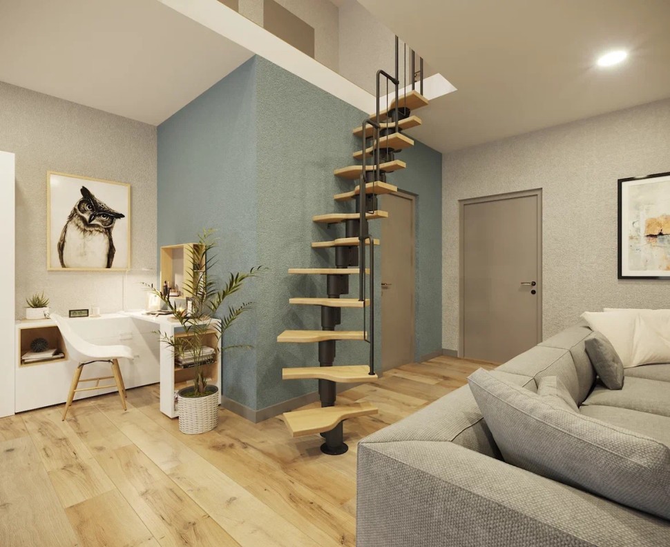 Поворотная модульная лестница Гусиный шаг LOFT Black 700 мм. Береза мультиплекс, высота 2800–3500 мм.