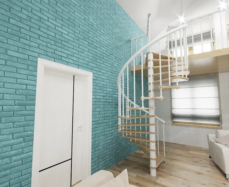 Винтовая лестница Spiral White D160, левая. Проём 1630×1630 мм, высота 3150–3450 мм. Бук сращенный.