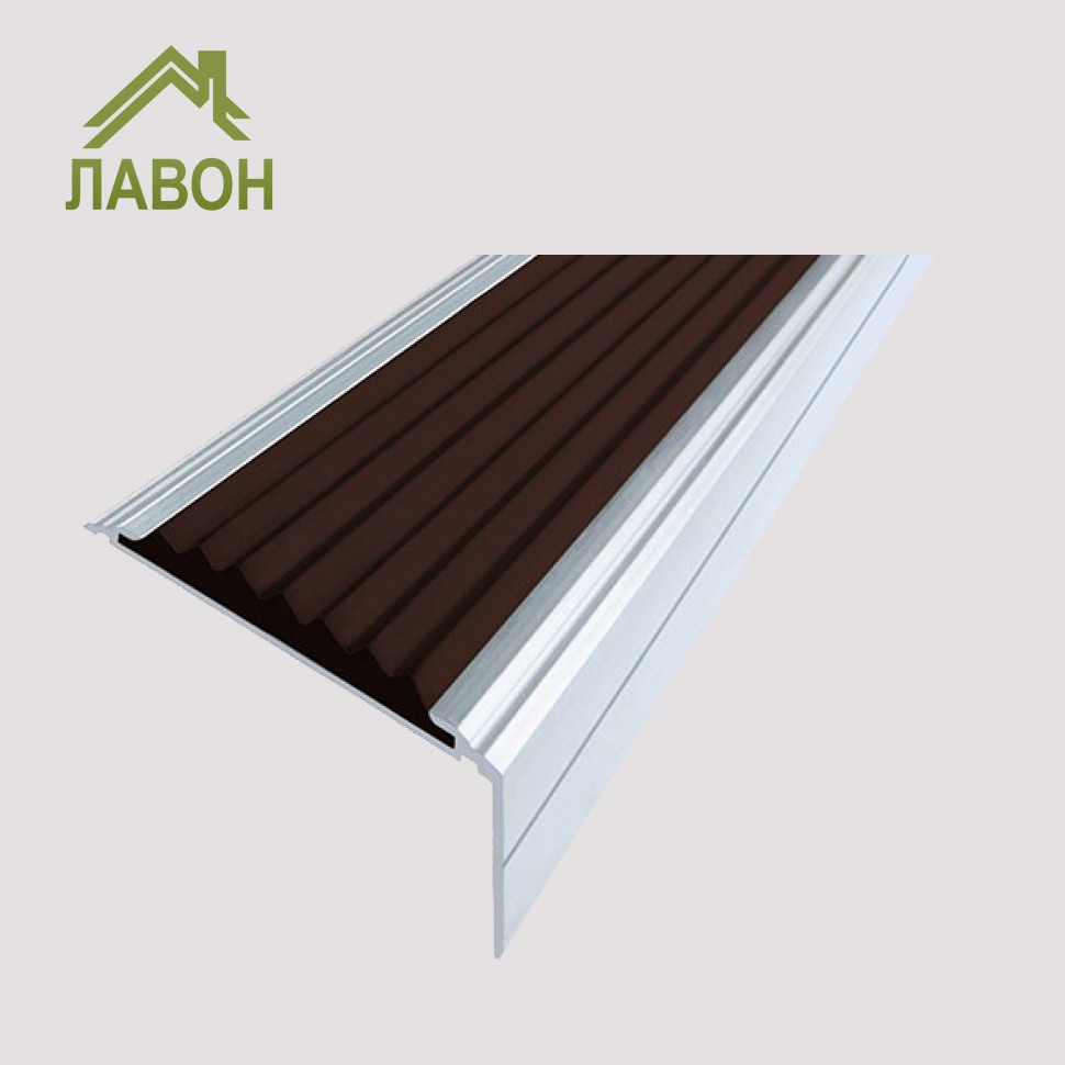 Анодированный алюминиевый угол-порог Премиум 50 мм матовое серебро, цвет вставки темно-коричневый 1 метра
