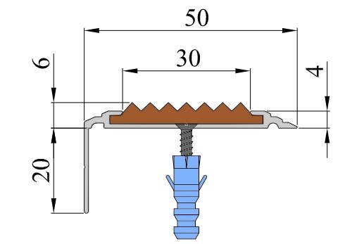 Анодированный алюминиевый угол-порог Премиум 50 мм матовое серебро, цвет вставки темно-коричневый 1 метра