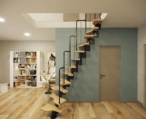 Поворотная модульная лестница Гусиный шаг LOFT Black 700 мм. Береза мультиплекс, высота 2400–3000 мм.