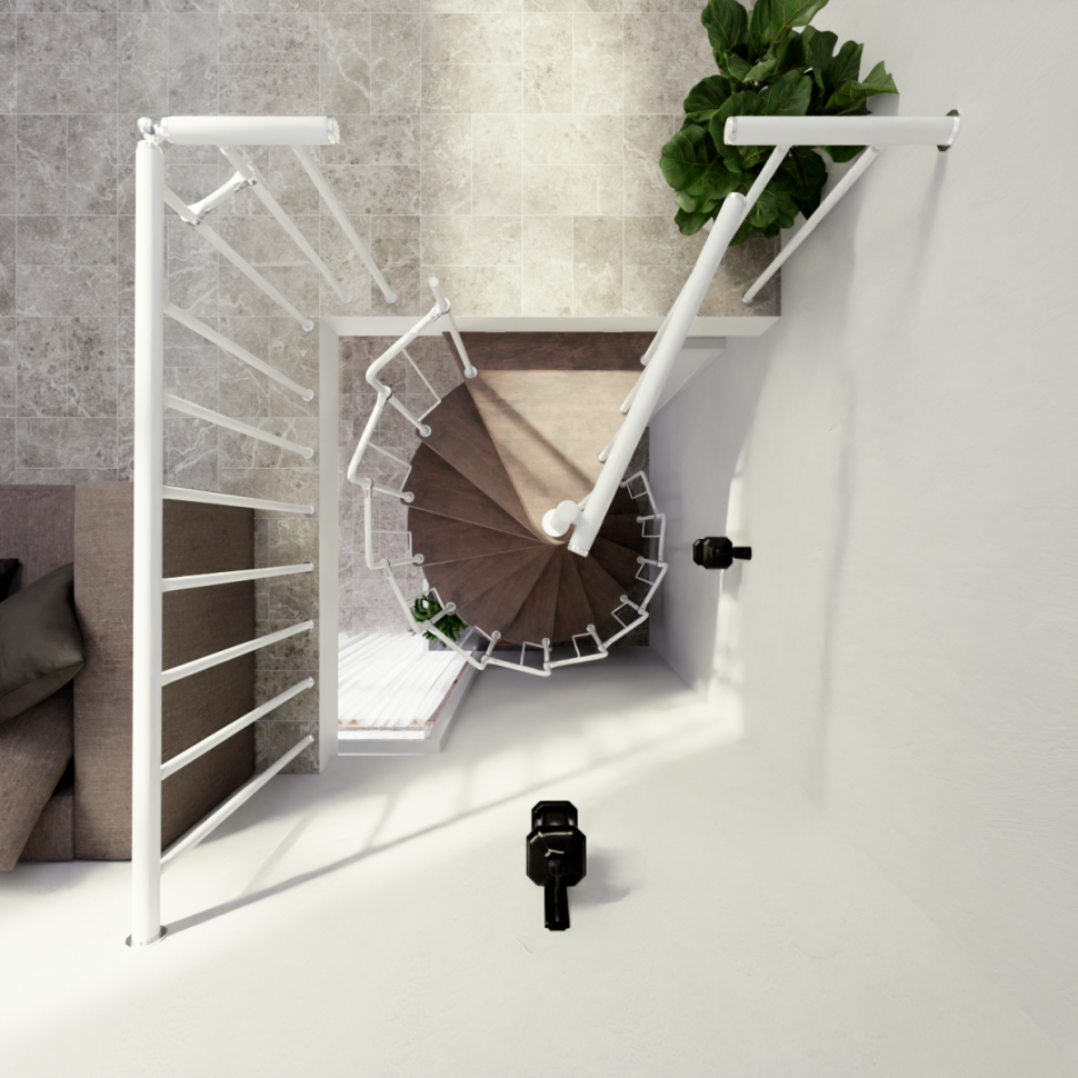 Винтовая лестница Spiral Loft White D140, правая. Проём 1430×1430 мм, высота 2730–2990 мм. Ясень сращенный.