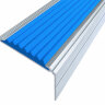 Самоклеющийся анодированный алюминиевый угол-порог Премиум 50 мм матовое серебро, цвет вставки синий 1 метр