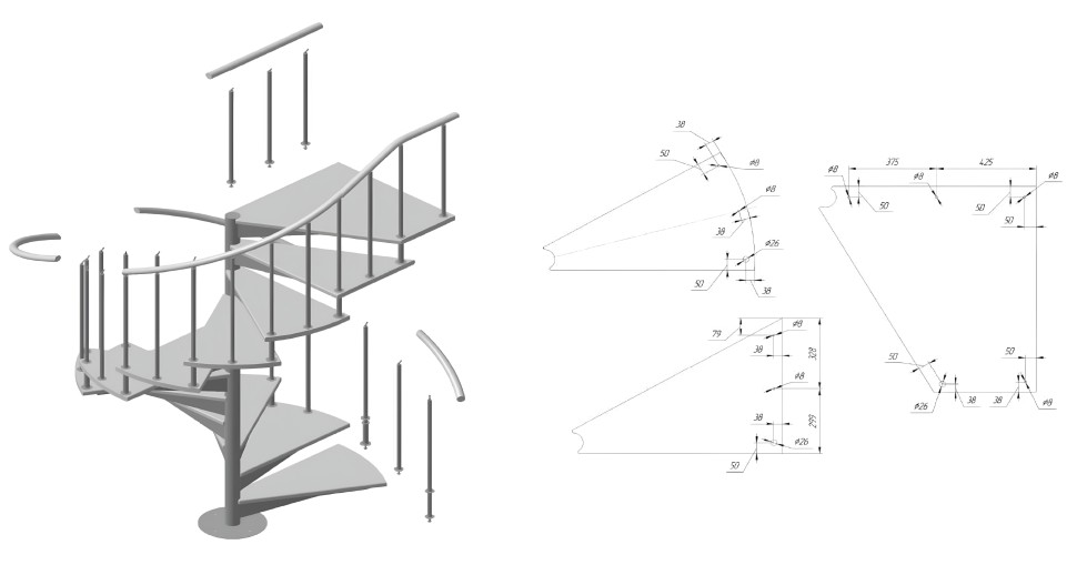 Лестница винтовая комбинированая межэтажная ЛЕС-1,8 черная