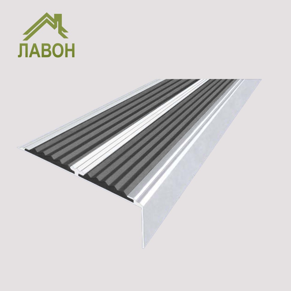 Алюминиевый окрашенный угол-порог с двумя вставками против скольжения 70 мм/5,5 мм/22,5 мм "состаренное серебро", цвет вставки серый 1.5 метра