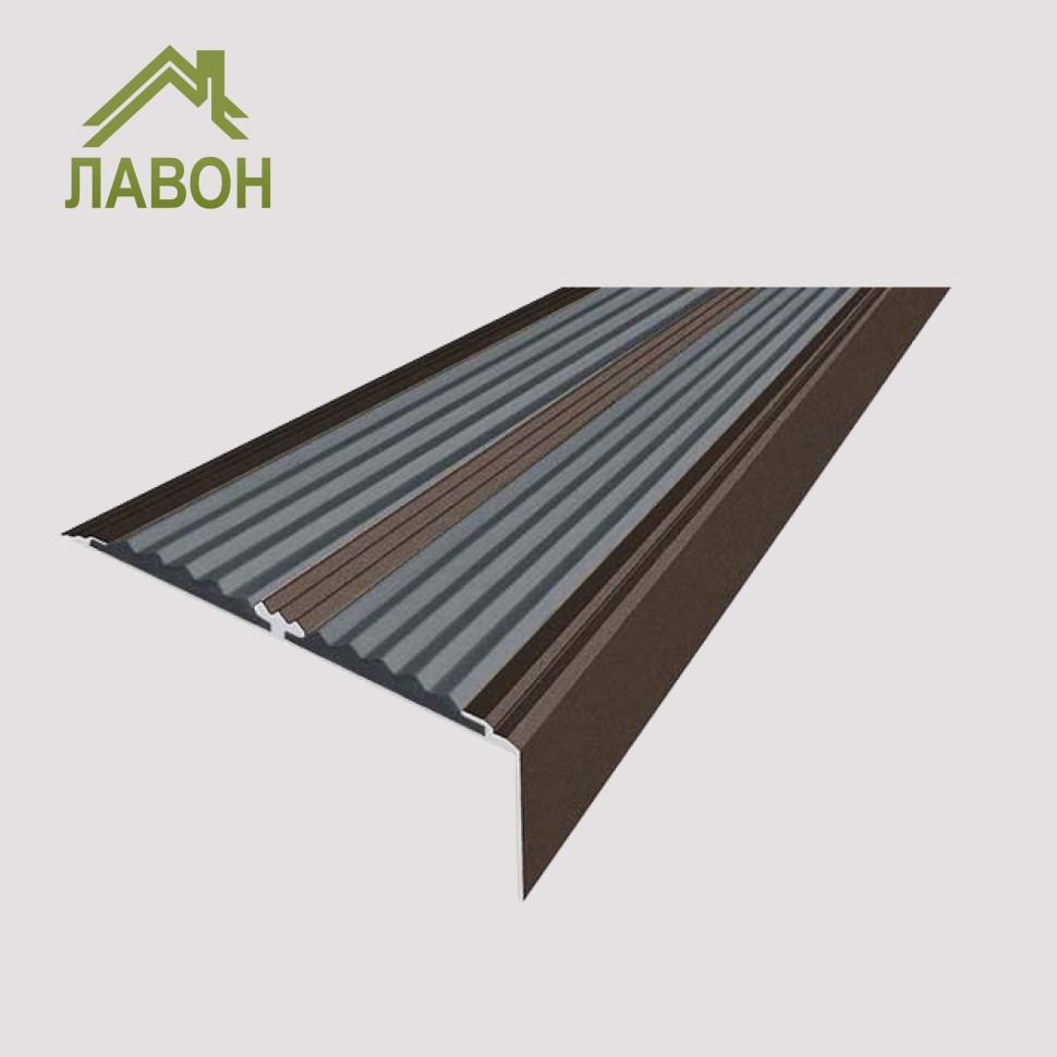 Анодированный угол-порог с двумя вставками против скольжения 70 мм/5,5 мм/22,5 мм матовый коньяк, цвет вставки серый 1 метр