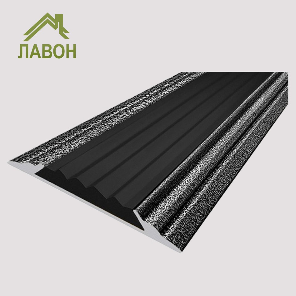 Алюминиевая окрашенная полоса 46 мм 1 метр "состаренное серебро", цвет вставки черный