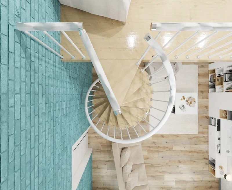 Винтовая лестница Spiral White D160, левая. Проём 1630×1630 мм, высота 2520–2760 мм. Дуб сращенный.