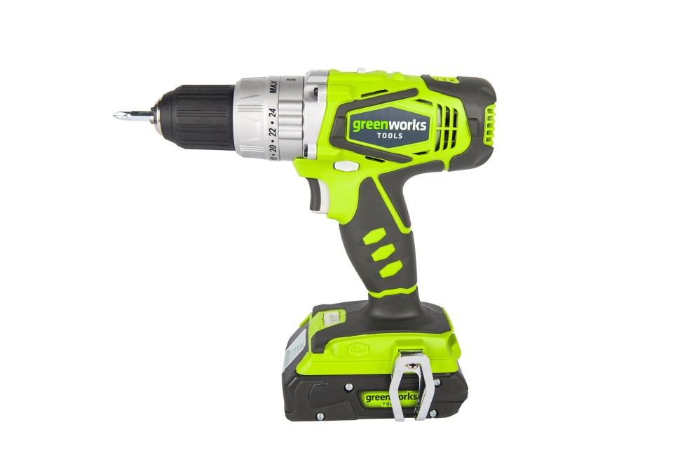 Дрель-шуруповерт ударная аккумуляторная 24V GREENWORKS G24CD с 2хАКБ 2 А.ч. и ЗУ в сумке