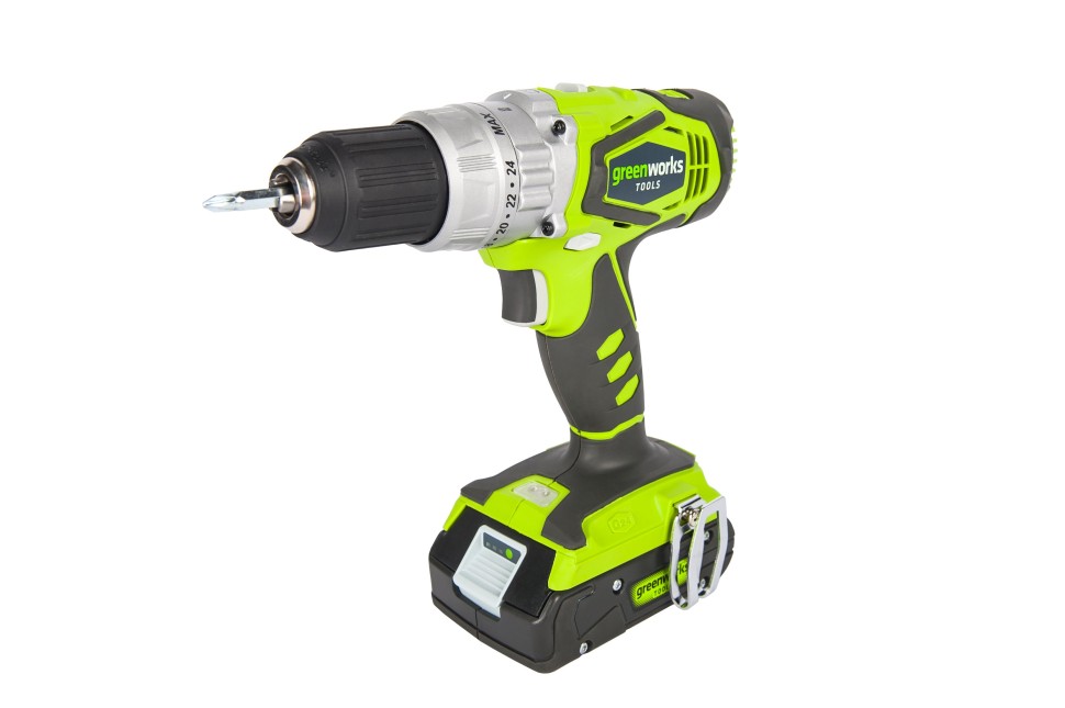 Дрель-шуруповерт ударная аккумуляторная 24V GREENWORKS G24CD с 2хАКБ 2 А.ч. и ЗУ в сумке