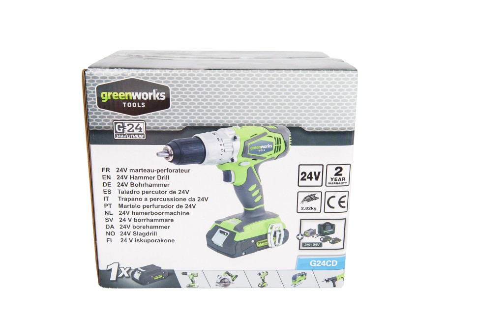 Дрель-шуруповерт ударная аккумуляторная 24V GREENWORKS G24CD с 2хАКБ 2 А.ч. и ЗУ в сумке