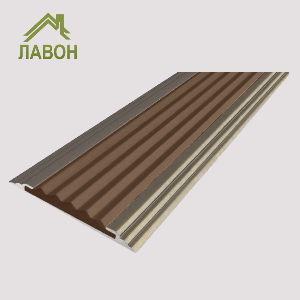 Противоскользящая полоса-порог Стандарт 40 мм анодированная матовый шампань, цвет вставки коричневый 2,7 метра