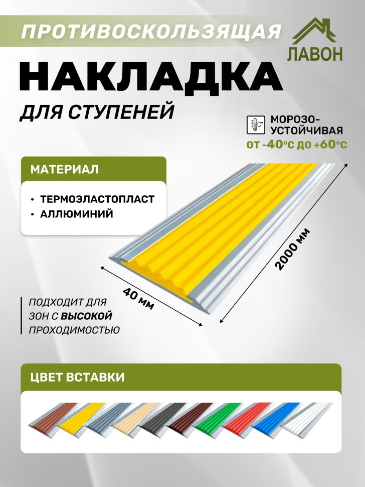 Противоскользящая полоса Стандарт 40 мм желтая 2 метра