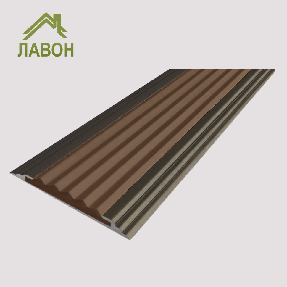 Противоскользящая полоса-порог Стандарт 40 мм анодированная матовый коньяк, цвет вставки коричневый