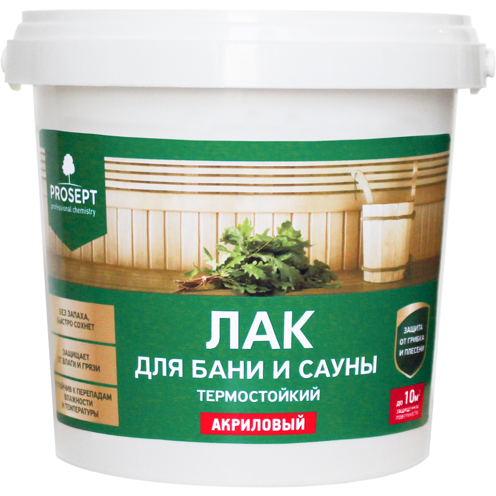 Лак для бани и сауны PROSEPT /готовый состав/ 0,9 л (упак. 6 шт)