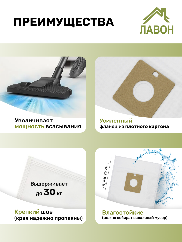 Мешки одноразовые для пылесосов Miele. Синтетические пылесборники Лавон. Комплет 5 штук
