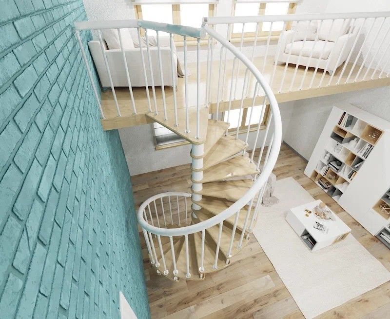 Винтовая лестница Spiral White D160, левая. Проём 1630×1630 мм, высота 2730–2990 мм. Дуб сращенный.