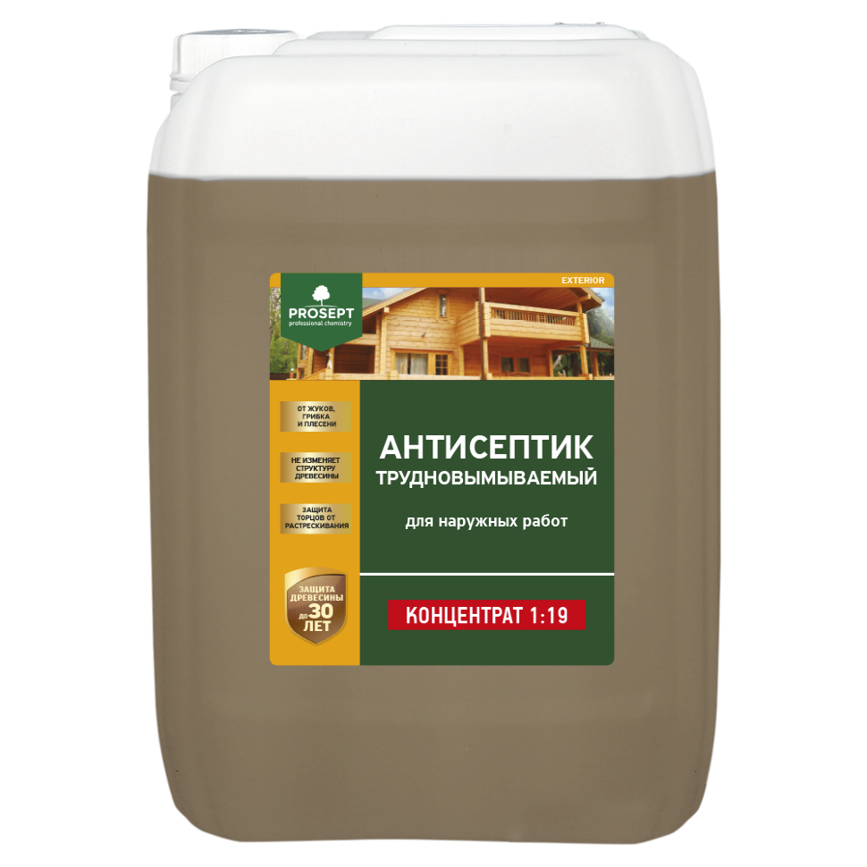 Антисептик трудновымываемый для наружных работ PROSEPT EXTERIOR концентрат 1:19 / 20 л