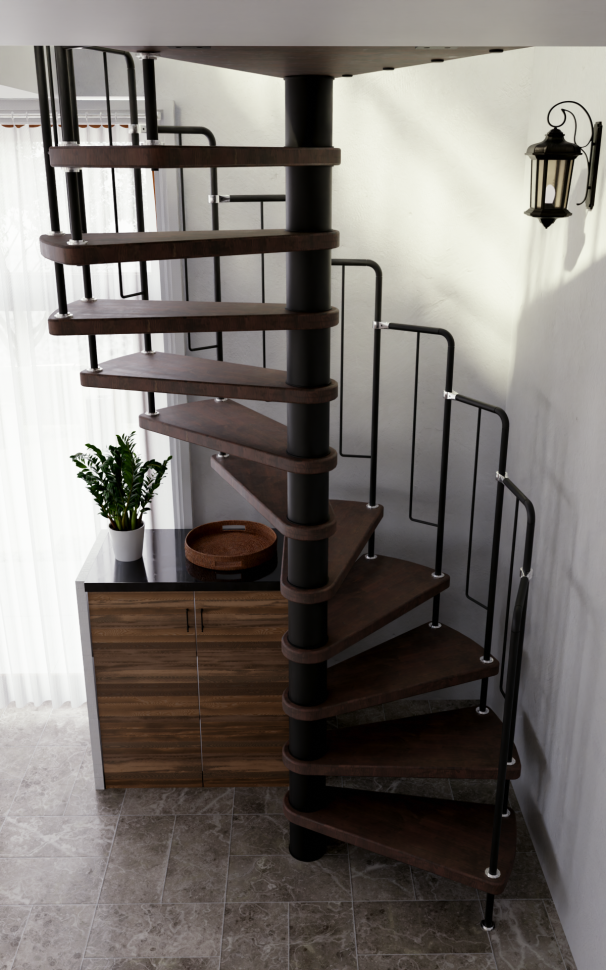 Винтовая лестница Spiral Loft Black D140, левая. Проём 1430×1430 мм, высота 2520–2760 мм. Ясень сращенный.
