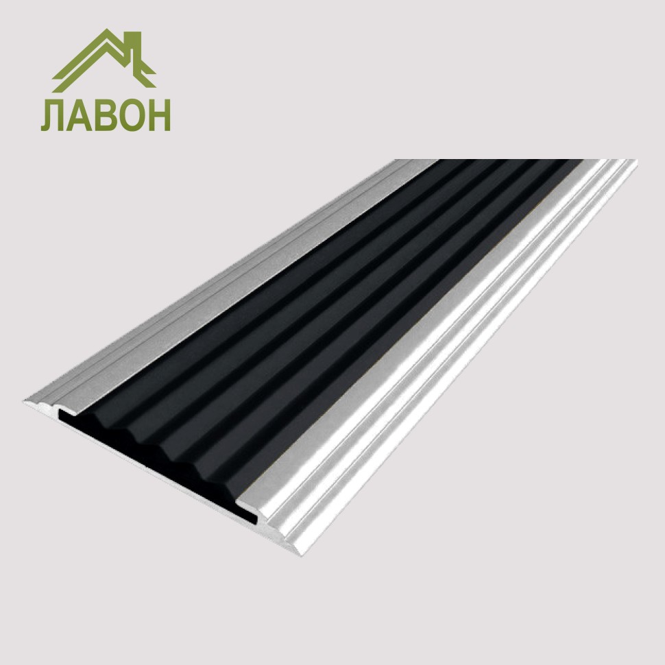 Противоскользящая полоса-порог Стандарт 40 мм анодированная матовое серебро, цвет вставки черный