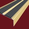 Анодированный угол-порог с двумя вставками против скольжения 70 мм/5,5 мм/22,5 мм матовое золото, цвет вставки темно-коричневый 1 метр