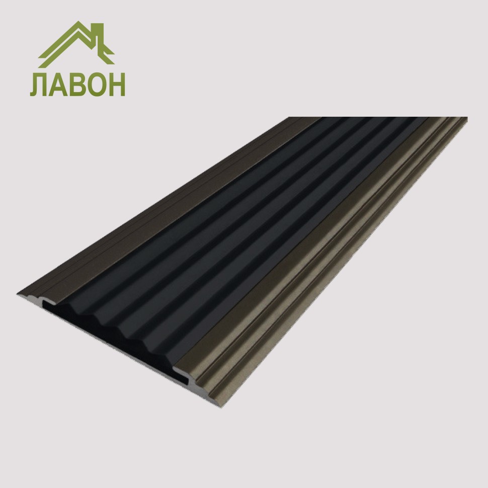 Противоскользящая полоса-порог Стандарт 40 мм анодированная матовый коньяк, цвет вставки черный
