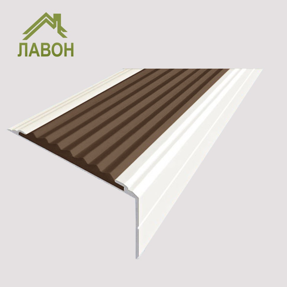 Анодированный алюминиевый угол-порог Премиум 50 мм глянцевый белый, цвет вставки коричневый 2 метра