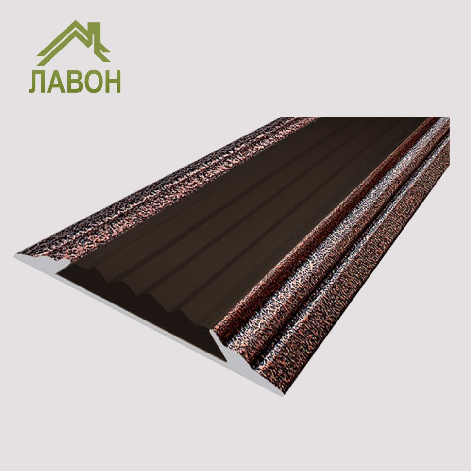 Алюминиевая окрашенная полоса 46 мм 1 метр "состаренная медь", цвет вставки темно-коричневый