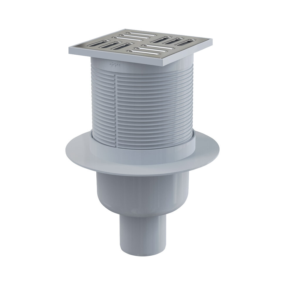 Трап Alcaplast 105 х 105 мм H=138-224 мм вертикальный выпуск 50 мм нерж.сталь