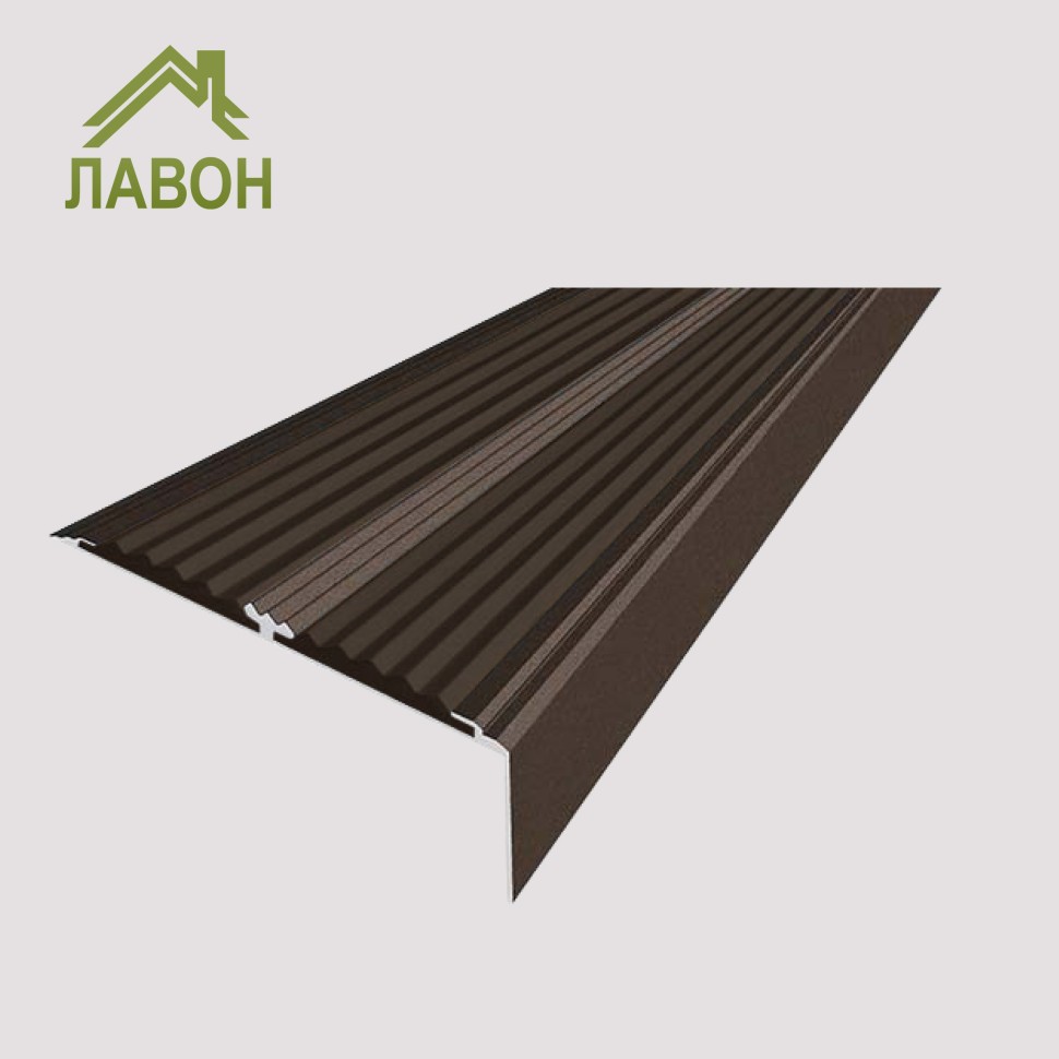 Анодированный угол-порог с двумя вставками против скольжения 70 мм/5,5 мм/22,5 мм матовый коньяк, цвет вставки темно-коричневый 1 метр