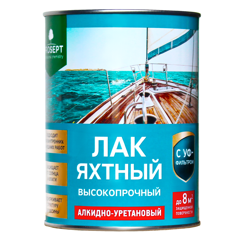 Лак яхтный PROSEPT, глянцевый /готовый состав/ 0,9 л  (упак. 12 шт)