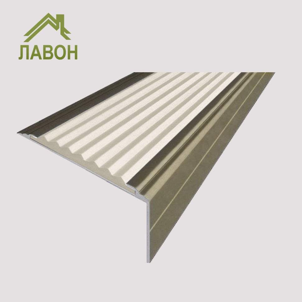 Анодированный алюминиевый угол-порог Премиум 50 мм матовый шампань, цвет вставки бежевый 1,5 метра