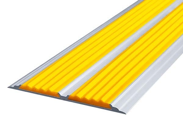 Противоскользящая полоса-порог с двумя вставками 80 мм/6,8 мм желтая 3 м
