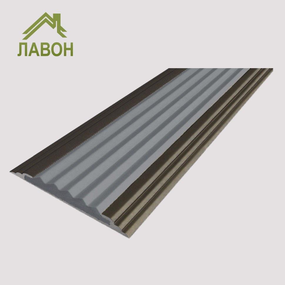 Противоскользящая полоса-порог Стандарт 40 мм анодированная матовый коньяк, цвет вставки серый