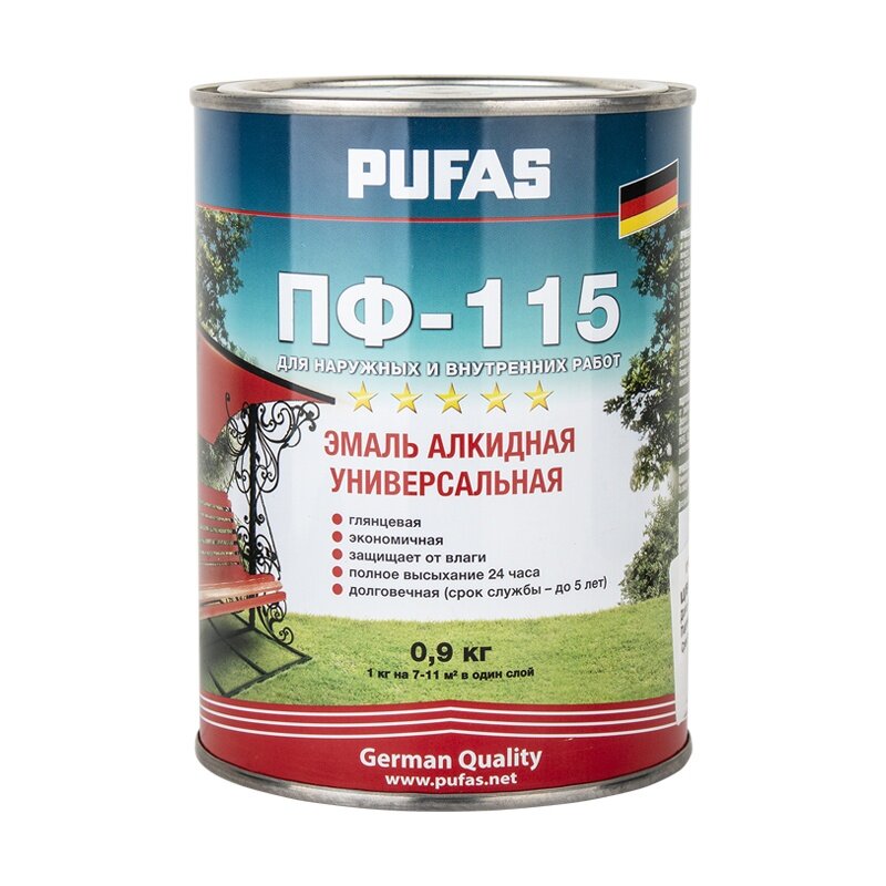Эмаль Pufas ПФ-115 ГОСТ оранжевая (0,9 кг)