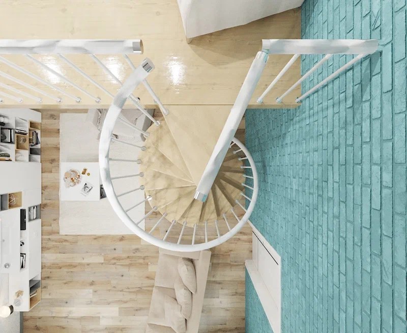 Винтовая лестница Spiral White D160, правая. Проём 1630×1630 мм, высота 2520–2760 мм. Ясень сращенный.