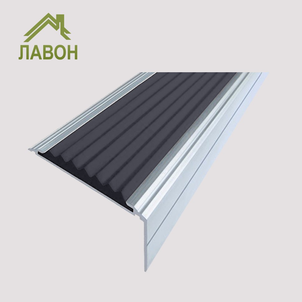 Анодированный алюминиевый угол-порог Премиум 50 мм матовое серебро, цвет вставки серый 1,5 метра