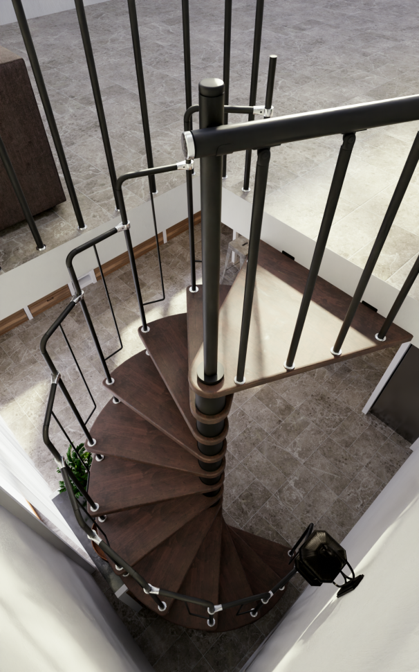 Винтовая лестница Spiral Loft Black D140, правая. Проём 1430×1430 мм, высота 3150–3450 мм. Дуб сращенный.
