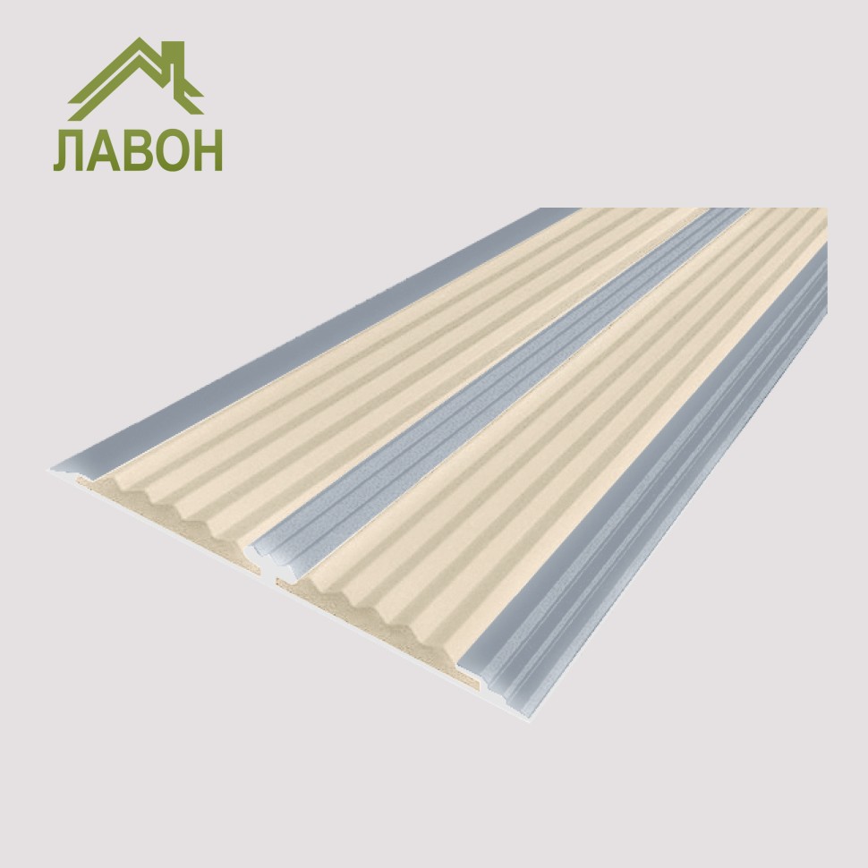 Алюминиевая окрашенная полоса с двумя вставками против скольжения 70 мм/5,5 мм "состаренное серебро", цвет вставки бежевый 1 метр