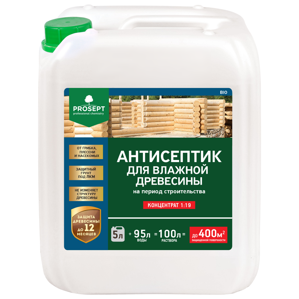 Антисептик для влажной древесины PROSEPT BiO концентрат 1:19  / 5 л 