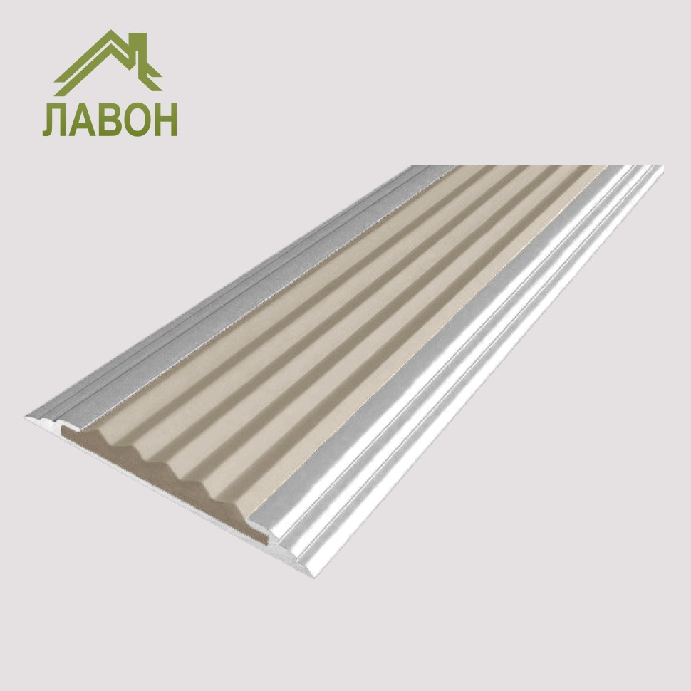 Противоскользящая полоса-порог Стандарт 40 мм анодированная матовое серебро, цвет вставки бежевый 1 метр